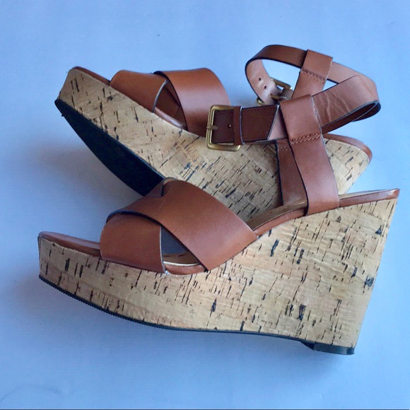 Tahari Shoes - TAHARI brown leather cork wedge sandals